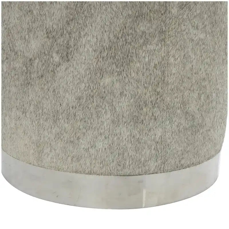 Banquinho de Sala de Estar em Pele Patchwork com Base de Metal Prateada - Cinzento