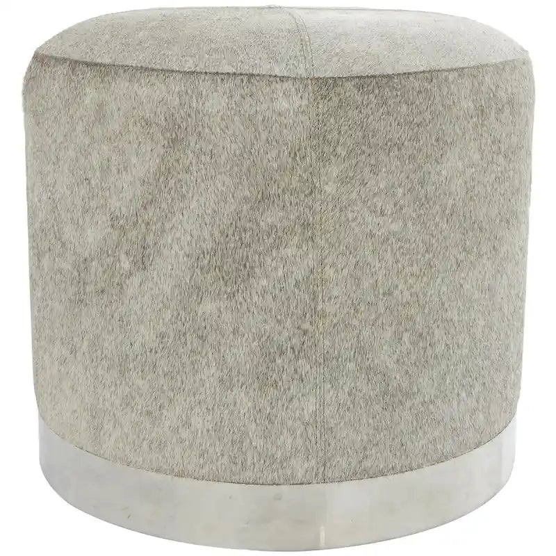 Banquinho de Sala de Estar em Pele Patchwork com Base de Metal Prateada - Cinzento