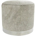 Banquinho de Sala de Estar em Pele Patchwork com Base de Metal Prateada - Cinzento