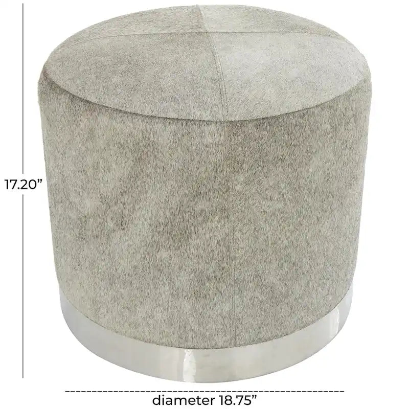 Banquinho de Sala de Estar em Pele Patchwork com Base de Metal Prateada - Cinzento